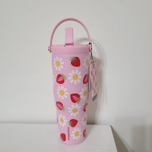 NWT Hydrapeak Pink Strawberry Daysi Flowers Print Tumbler With Handle Flip Straw